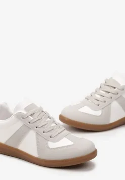 Szaro-Białe Sznurowane Sneakersy z Imitacji Skóry na Płaskiej Podeszwie Glezoma