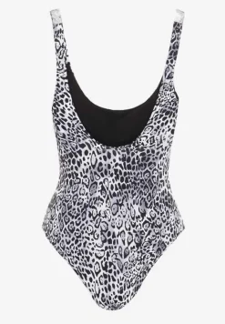 Szaro-Biały Jednoczęściowy Strój Kąpielowy z Cyrkoniami Marilaura
