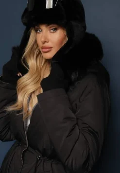 Szaro-Czarna Długa Kurtka Płaszcz o Dwustronnym Fasonie z Kapturem Astrae