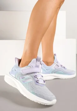 Szaro-Fioletowe Buty Sportowe Sneakersy z Ozdobnymi Paskami Neolina