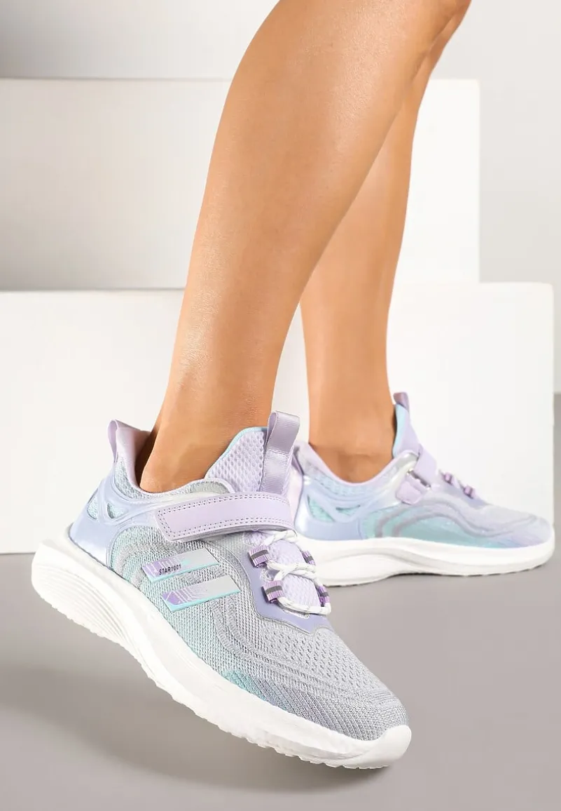 Szaro-Fioletowe Buty Sportowe Sneakersy z Ozdobnymi Paskami Neolina