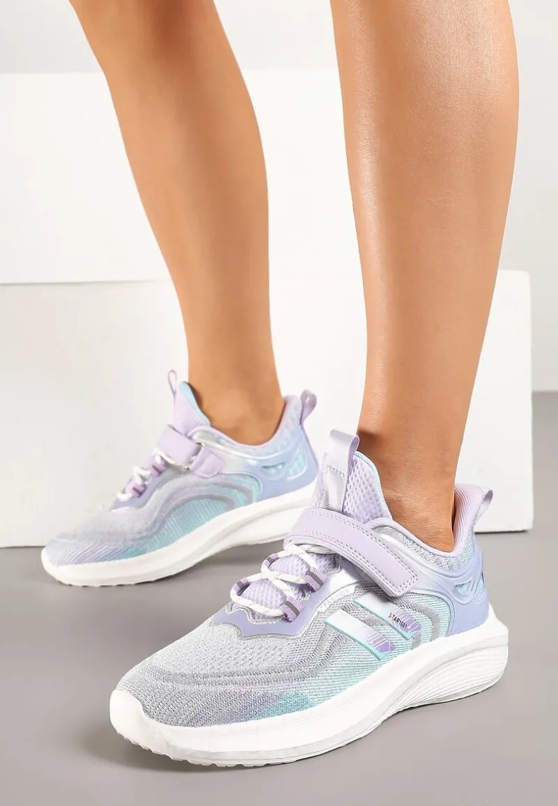 Szaro-Fioletowe Buty Sportowe Sneakersy z Ozdobnymi Paskami Neolina