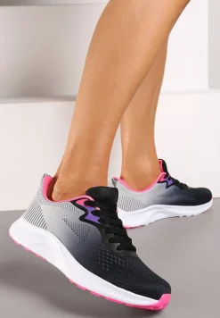 Szaro-Fuksjowe Sneakersy Buty Sportowe Sznurowane z Efektem Ombre Vikillael
