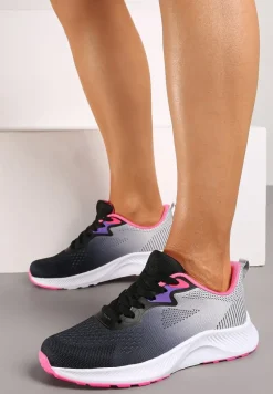 Szaro-Fuksjowe Sneakersy Buty Sportowe Sznurowane z Efektem Ombre Vikillael