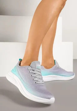 Szaro-Miętowe Buty Sportowe Sneakersy Siateczkowe na Podeszwie z Pianki Rellica