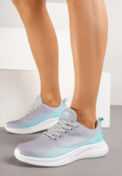 Szaro-Miętowe Buty Sportowe Sneakersy Siateczkowe na Podeszwie z Pianki Rellica