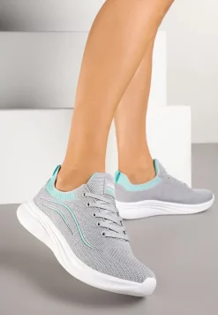 Szaro-Miętowe Buty Sportowe Sneakersy Siateczkowe z Elastyczną Cholewką Alirone