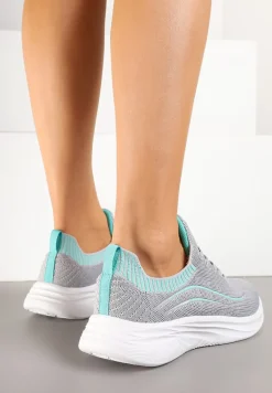 Szaro-Miętowe Buty Sportowe Sneakersy Siateczkowe z Elastyczną Cholewką Alirone
