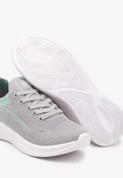 Szaro-Miętowe Buty Sportowe Sneakersy Siateczkowe z Elastyczną Cholewką Alirone