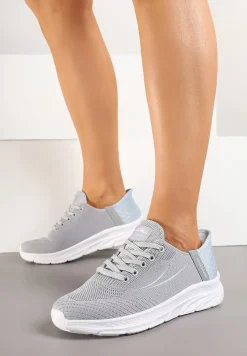 Szaro-Niebieskie Buty Sportowe Sneakersy z Ozdobnym Tłoczeniem i Napisami Nolnelia