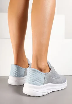 Szaro-Niebieskie Buty Sportowe Sneakersy z Ozdobnym Tłoczeniem i Napisami Nolnelia