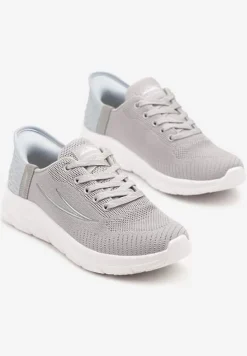 Szaro-Niebieskie Buty Sportowe Sneakersy z Ozdobnym Tłoczeniem i Napisami Nolnelia