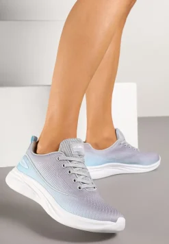Szaro-Niebieskie Buty Sportowe Sneakersy Siateczkowe na Podeszwie z Pianki Rellica