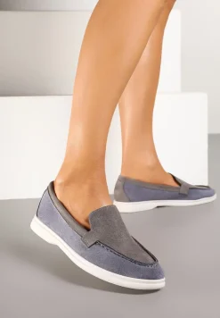 Szaro-Niebieskie Mokasyny Ozdobione Przeszyciami Fonaleia