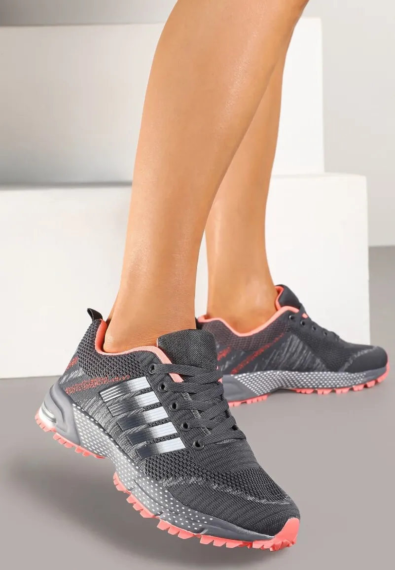 Szaro-Różowe Buty Sportowe na Grubej Podeszwie z Wstawkami i Perforacją Titanne