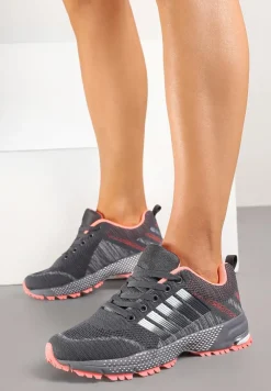 Szaro-Różowe Buty Sportowe na Grubej Podeszwie z Wstawkami i Perforacją Titanne