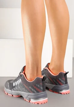 Szaro-Różowe Buty Sportowe na Grubej Podeszwie z Wstawkami i Perforacją Titanne