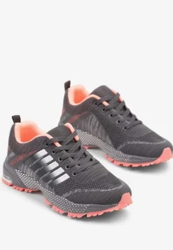 Szaro-Różowe Buty Sportowe na Grubej Podeszwie z Wstawkami i Perforacją Titanne