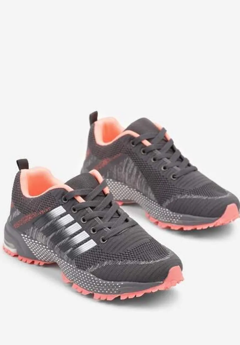 Szaro-Różowe Buty Sportowe na Grubej Podeszwie z Wstawkami i Perforacją Titanne