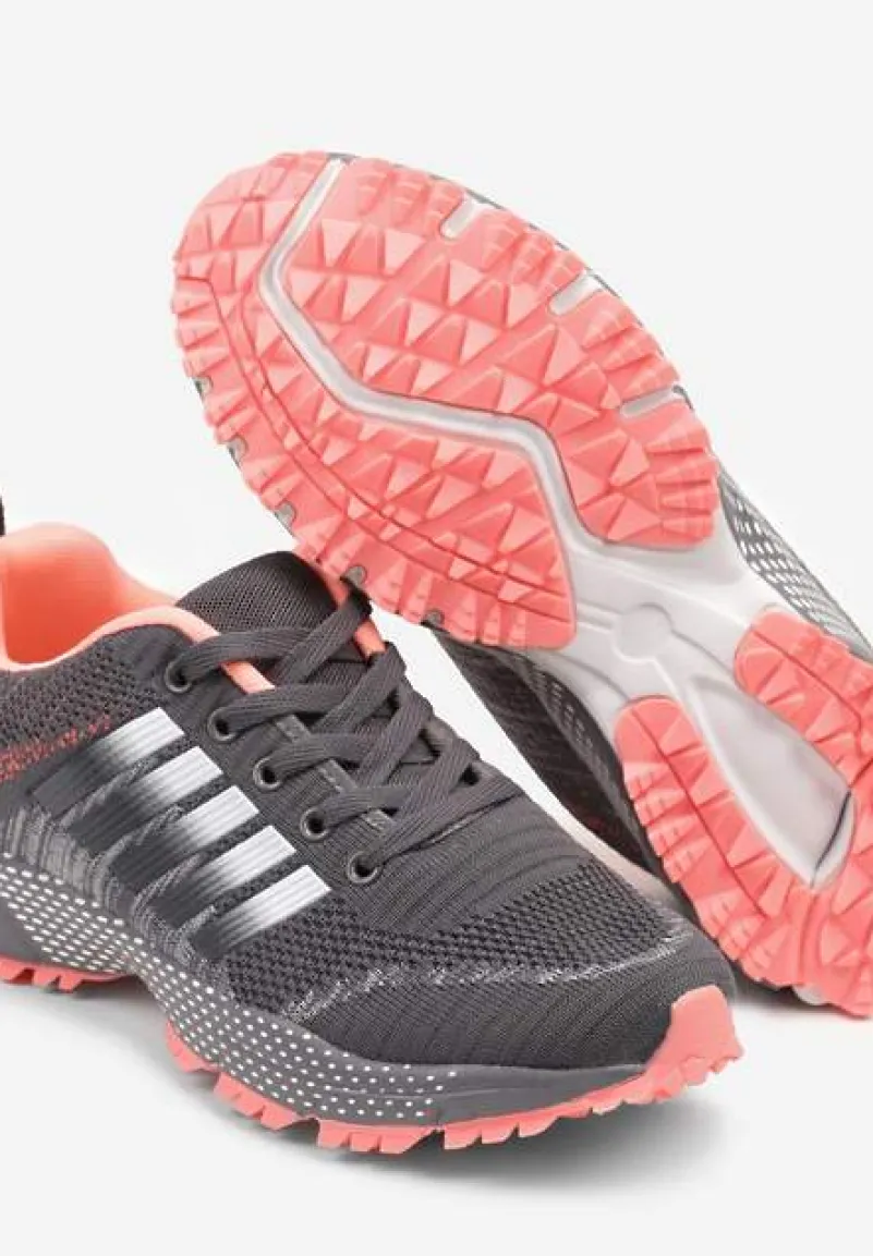 Szaro-Różowe Buty Sportowe na Grubej Podeszwie z Wstawkami i Perforacją Titanne