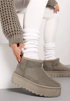 Szaro-Zielone Śniegowce na Platformie Ozdobione Przeszyciami Ivalin