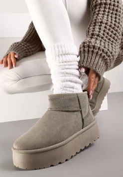 Szaro-Zielone Śniegowce na Platformie Ozdobione Przeszyciami Ivalin