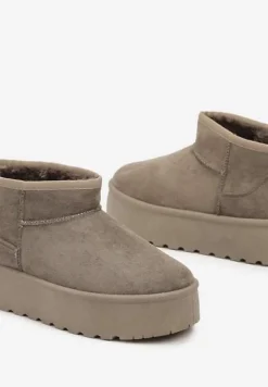 Szaro-Zielone Śniegowce na Platformie Ozdobione Przeszyciami Ivalin