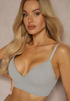 Szary Biustonosz o Sportowym Fasonie Zapinany na Haftki z Regulacją Irissina