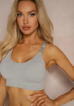 Szary Biustonosz w Typie Sportowego Topu z Koronką Nevenelle