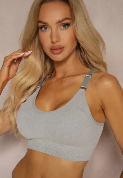 Szary Biustonosz w Typie Sportowego Topu z Koronką Nevenelle