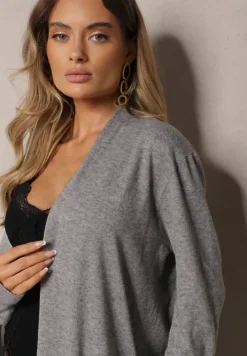 Szary Casualowy Długi Kardigan z Dodatkiem Bawełny i Wiskozy Meralei