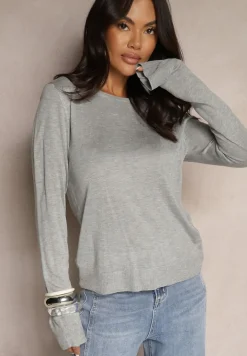 Szary Casualowy Sweter z Dzianiny z Wiskozą Isavia