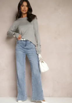 Szary Casualowy Sweter z Dzianiny z Wiskozą Isavia