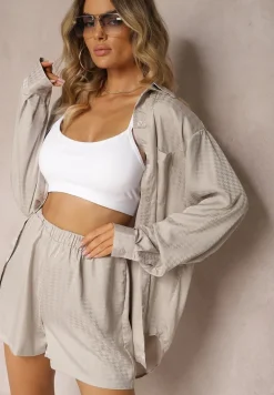 Szary 2-częściowy Komplet z Koszulą i Szortami Logsia