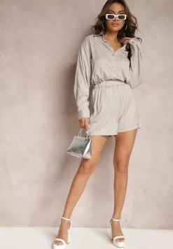 Szary 2-częściowy Komplet z Koszulą i Szortami Logsia