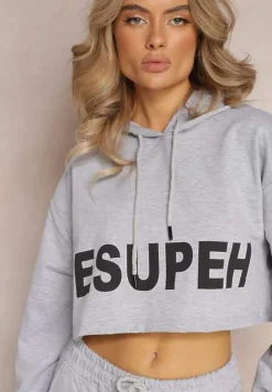 Szary 3-częściowy Komplet z Topem Bluzą i Spodniami Dresowymi Klomenna