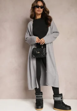 Szary Długi Kardigan Zapinany Rousalere
