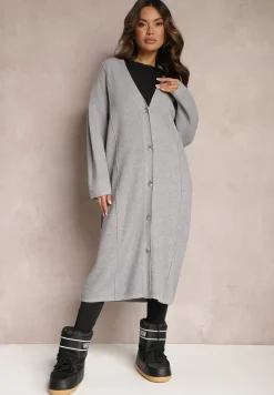 Szary Długi Kardigan Zapinany Rousalere