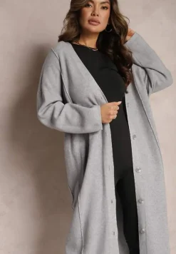 Szary Długi Kardigan Zapinany Rousalere