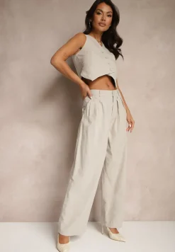 Szary Garniturowy Komplet z Wiskozą i Bawełną Kamizelka oraz Spodnie Milvivis