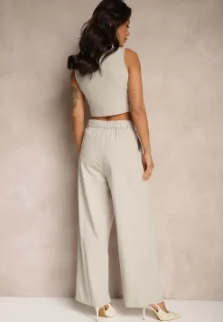 Szary Garniturowy Komplet z Wiskozą i Bawełną Kamizelka oraz Spodnie Milvivis