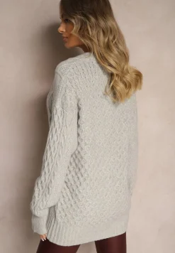 Szary Kardigan na Guziki z Ozdobnym Splotem Alorinda