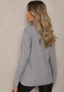 Szary Kardigan z Dodatkiem Bawełny Ozdobiony Cyrkoniami Zapinany na Guziki Mevanine