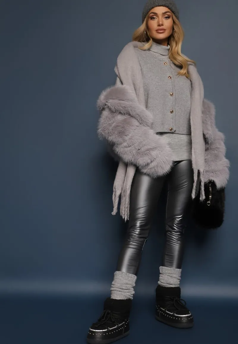 Szary Kardigan z Wiskozą na Metalowe Guziki Asilya