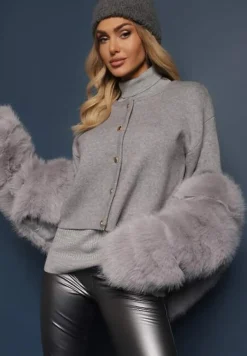 Szary Kardigan z Wiskozą na Metalowe Guziki Asilya