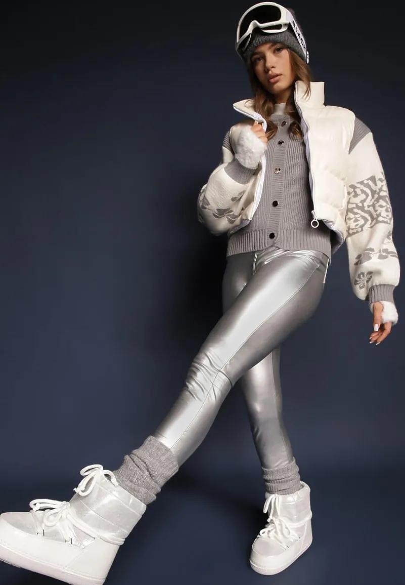 Szary Kardigan z Wiskozy na Guziki Ozdobiony Geometrycznym Wzorem Nelaya