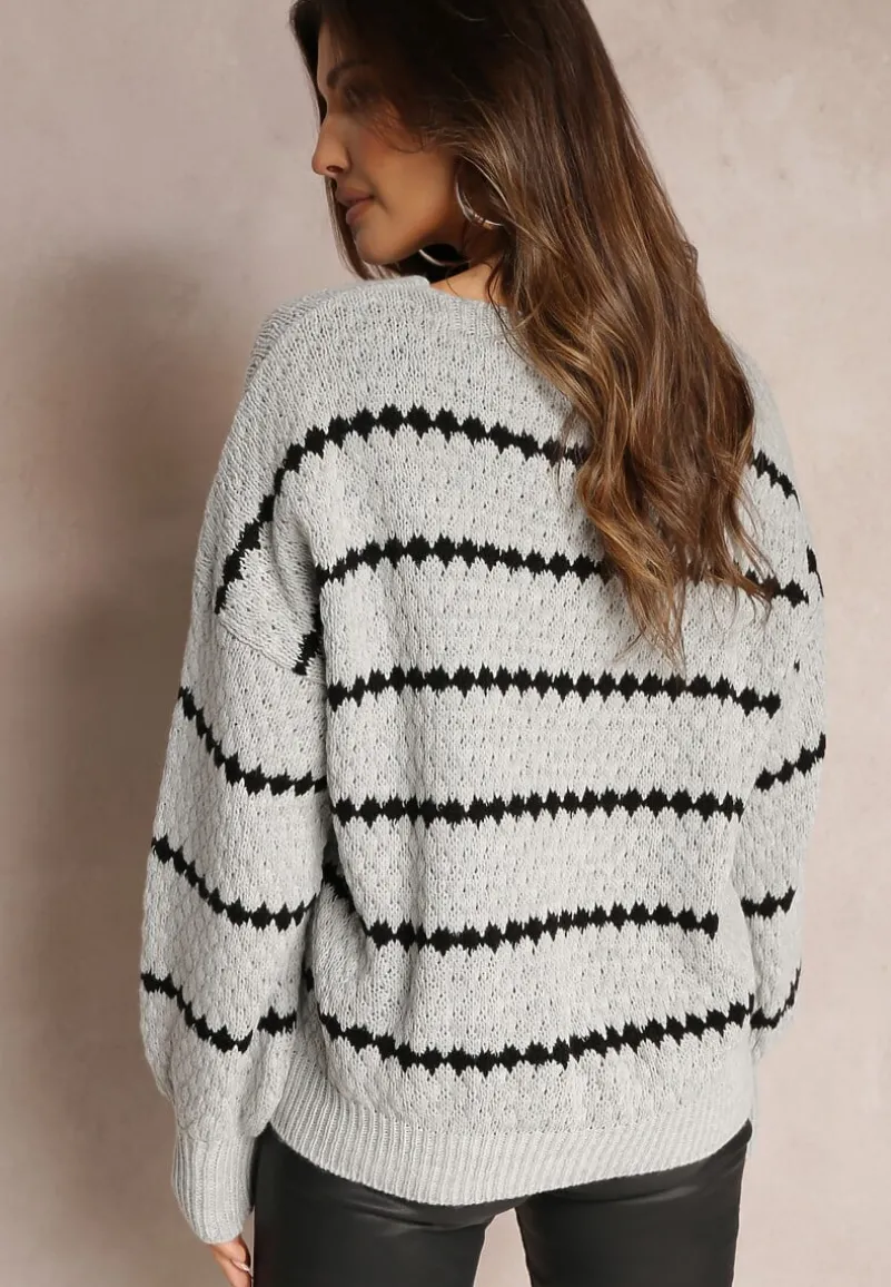 Szary Kardigan Zapinany w Paski Oullas