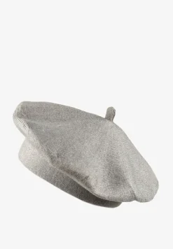 Szary Klasyczny Beret z Antenką z Bawełną i Kaszmirem Emidora