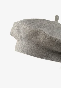 Szary Klasyczny Beret z Antenką z Bawełną i Kaszmirem Emidora