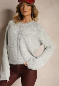 Szary Klasyczny Kardigan o Prostym Kroju Riavara